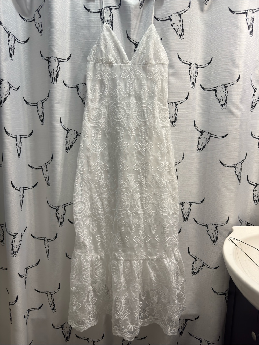White Lace V-Neck Women’s Dress